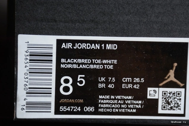 Air Toe Bred 1  Mid Jordan 554724-066 0516